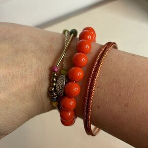 Orange Warm Tone Bundle Stack of Assorted Bracelets beaded/stretch statement set